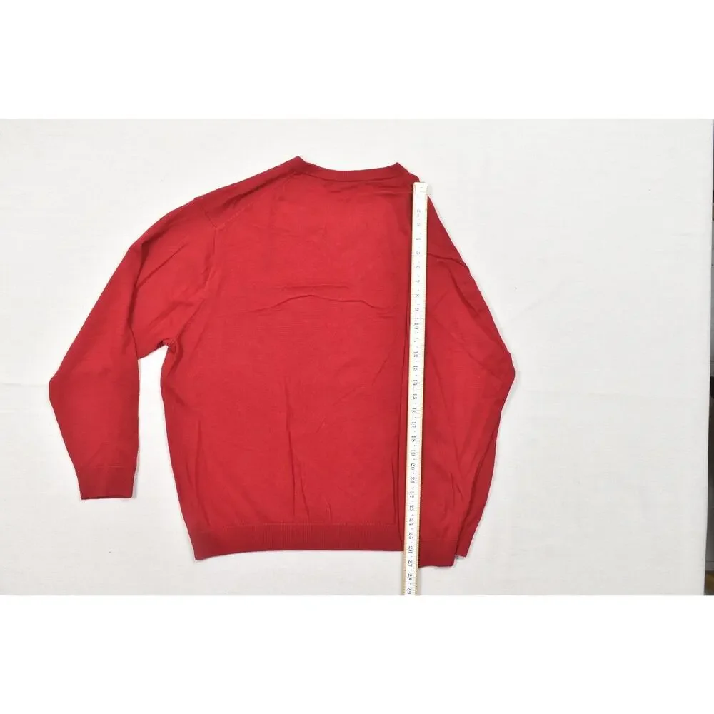 Turnbury Men's 2XB Red V-Neck Sweater 100% Extra Fine Merino Wool Pullover Big &